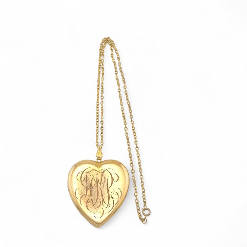Antique S&BL Co VERIBEST Gold Filled Heart Locket Massive 2.3" 2 Photo Victorian
